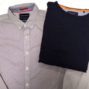 2 Denim & Flower Large Shirts Short Sleeve TShirt & Button Front Long Sleeve